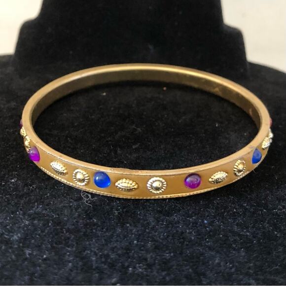 Two Multicolored Rhinestone Gold Stones Bangle Bracelets - Picture 16 of 16